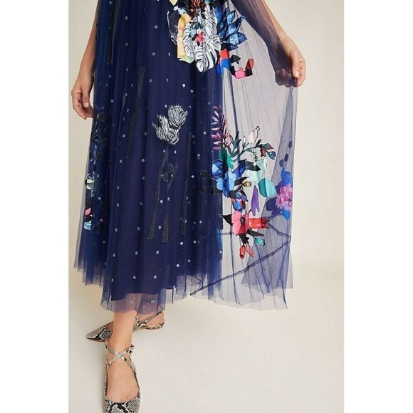 New Anthropologie Rochelle Tulle Maxi Dress 12-P - Picture 3 of 12